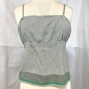 AMERICAN EAGLE 2000s Y2K Green White Striped Babydoll Tank Tie Back Women M Boho